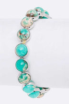 Turquoise Stone Bead Stretch Bracelet Gold Plated Accent