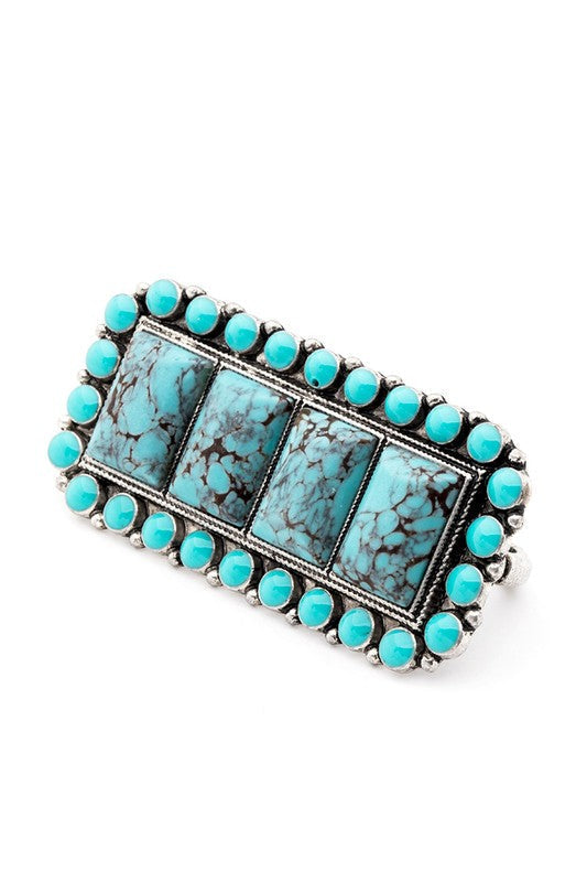 Turquoise Stone Stretch Double Knuckle Ring Adjustable