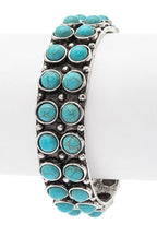 Turquoise Stone Pave Open Cuff Bracelet Boho Vintage