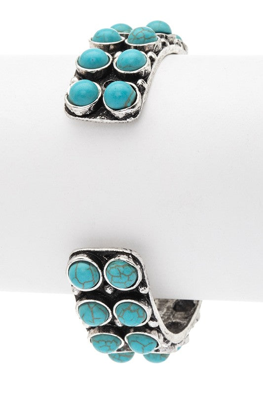 Turquoise Stone Pave Open Cuff Bracelet Boho Vintage