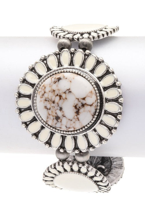 Turquoise Stone Western Boho Stretch Bracelet Multicolor
