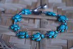 Turquoise Turtle Boho Silver Anklet Beachy Adjustable