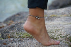 Turquoise Turtle Boho Silver Anklet Beachy Adjustable
