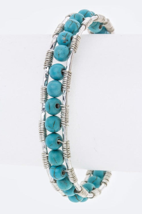 Turquoise Wire Adjustable Cuff Bracelet For Women Boho