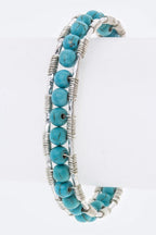 Turquoise Wire Adjustable Cuff Bracelet For Women Boho