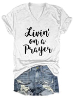 Women's Livin' On A Prayer V-Neck Shirt Pi-Mart