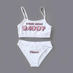 Two Piece Set Fashion COME HERE DADDY Letter Print Tank Top Sleeveless Summer Cropped Bikini Women's 2Pcs Come Here Yes Daddy Please Printed Bikini Swimsuit Bathing Suit Padded Bra Top Panty Set Swimwear