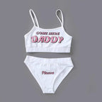 Two Piece Set Fashion COME HERE DADDY Letter Print Tank Top Sleeveless Summer Cropped Bikini Women's 2Pcs Come Here Yes Daddy Please Printed Bikini Swimsuit Bathing Suit Padded Bra Top Panty Set Swimwear