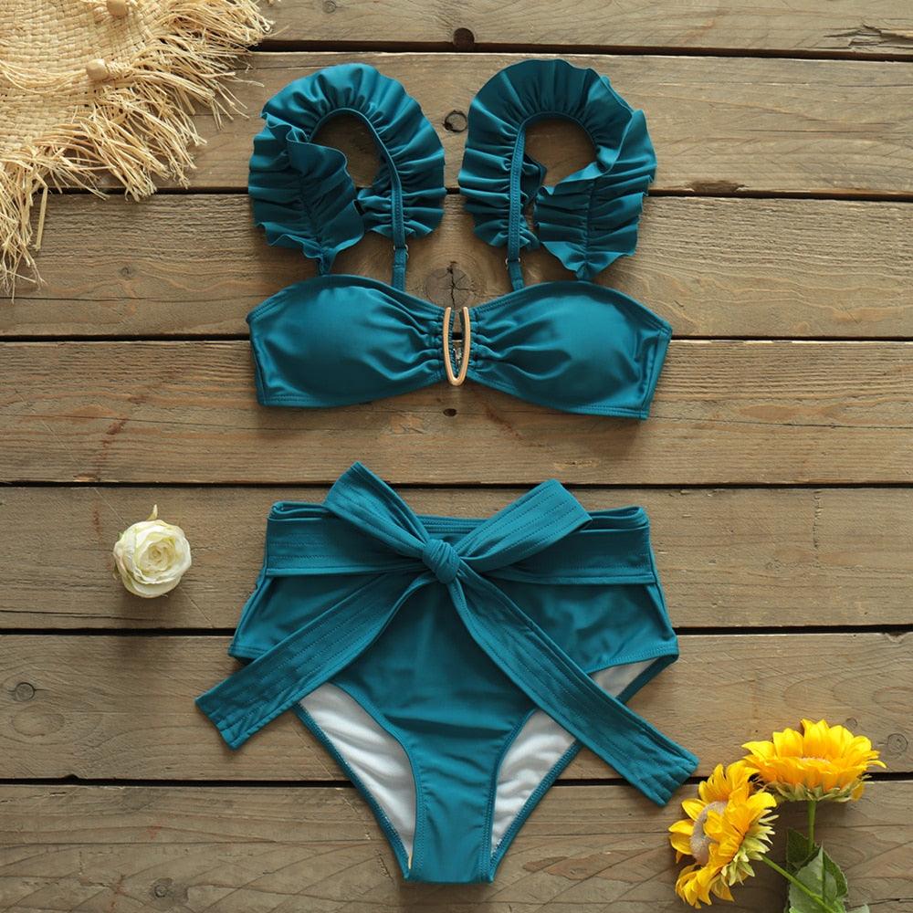 Two-Pieces Women  Push-Up Padded Bra Ruffles Bandage Bikini Set Swimsuit  Women's Bathing Suits Ruffles Flounce Bikini Sets Low Rise Two Piece Swimsuit Swimwear Bathing Suit Beachwear Stevvex