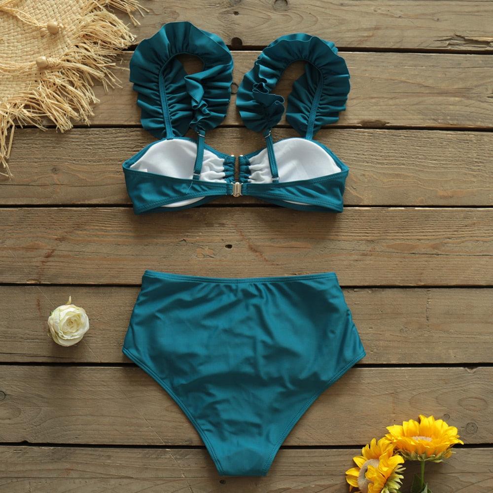 Two-Pieces Women  Push-Up Padded Bra Ruffles Bandage Bikini Set Swimsuit  Women's Bathing Suits Ruffles Flounce Bikini Sets Low Rise Two Piece Swimsuit Swimwear Bathing Suit Beachwear Stevvex