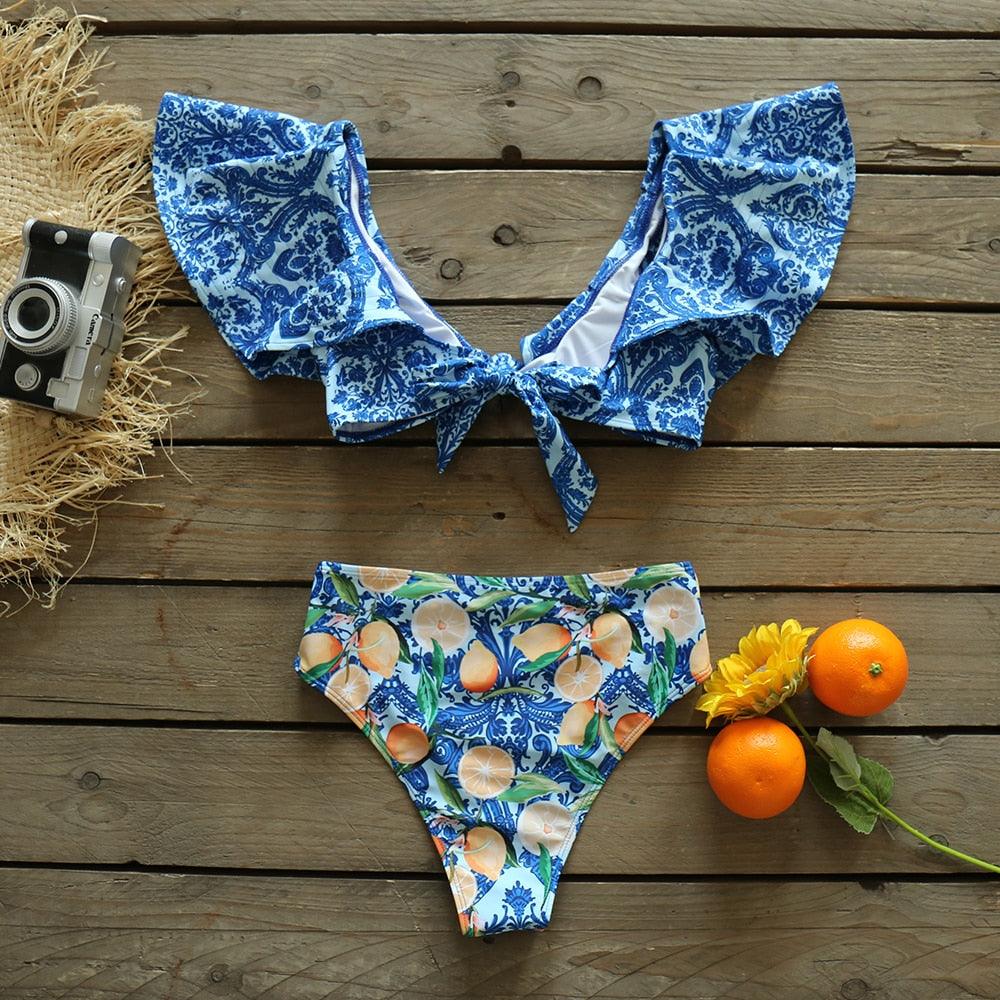 Two-Pieces Women  Push-Up Padded Bra Ruffles Bandage Bikini Set Swimsuit  Women's Bathing Suits Ruffles Flounce Bikini Sets Low Rise Two Piece Swimsuit Swimwear Bathing Suit Beachwear Stevvex