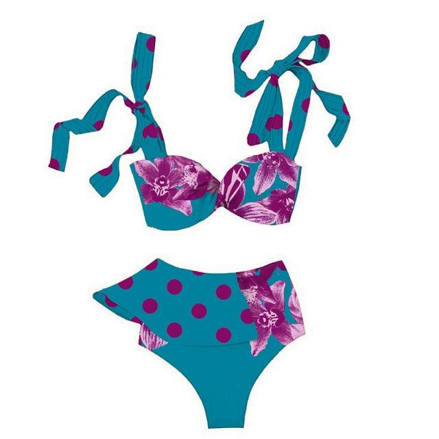 Two-Pieces Women  Push-Up Padded Bra Ruffles Bandage Bikini Set Swimsuit  Women's Bathing Suits Ruffles Flounce Bikini Sets Low Rise Two Piece Swimsuit Swimwear Bathing Suit Beachwear Stevvex