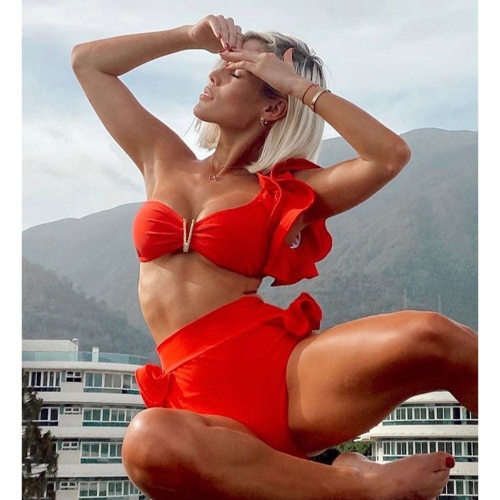 Two-Pieces Women  Push-Up Padded Bra Ruffles Bandage Bikini Set Swimsuit  Women's Bathing Suits Ruffles Flounce Bikini Sets Low Rise Two Piece Swimsuit Swimwear Bathing Suit Beachwear Stevvex