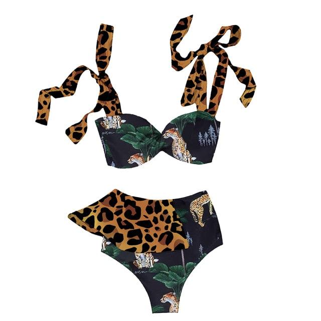 Two-Pieces Women  Push-Up Padded Bra Ruffles Bandage Bikini Set Swimsuit  Women's Bathing Suits Ruffles Flounce Bikini Sets Low Rise Two Piece Swimsuit Swimwear Bathing Suit Beachwear Stevvex