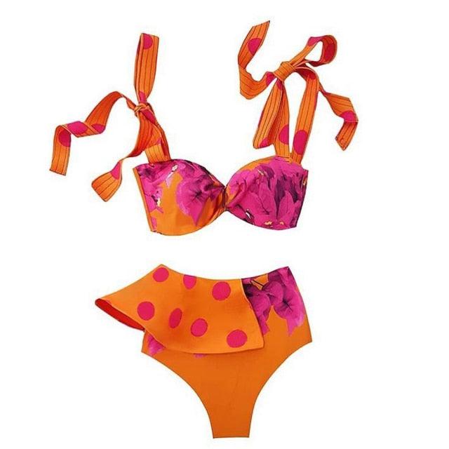Two-Pieces Women  Push-Up Padded Bra Ruffles Bandage Bikini Set Swimsuit  Women's Bathing Suits Ruffles Flounce Bikini Sets Low Rise Two Piece Swimsuit Swimwear Bathing Suit Beachwear Stevvex