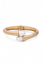 Two Tone Hinged Bangle Bracelet Gold Silver Modern Accent