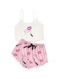 SweatyRocks Womens Summer Cute Printed Cami Top and Shorts Pajamas Set Sleepwear Pink and White Large Lootquake LLC