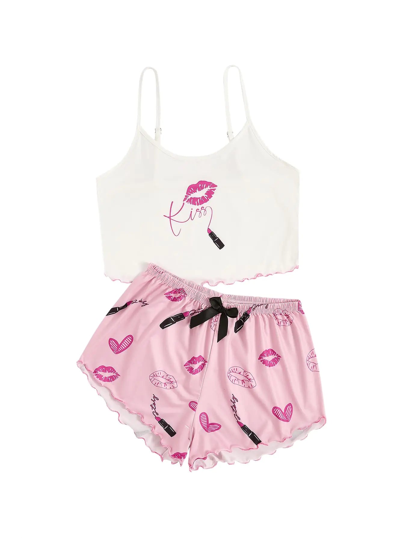 SweatyRocks Womens Summer Cute Printed Cami Top and Shorts Pajamas Set Sleepwear Pink and White Large Lootquake LLC
