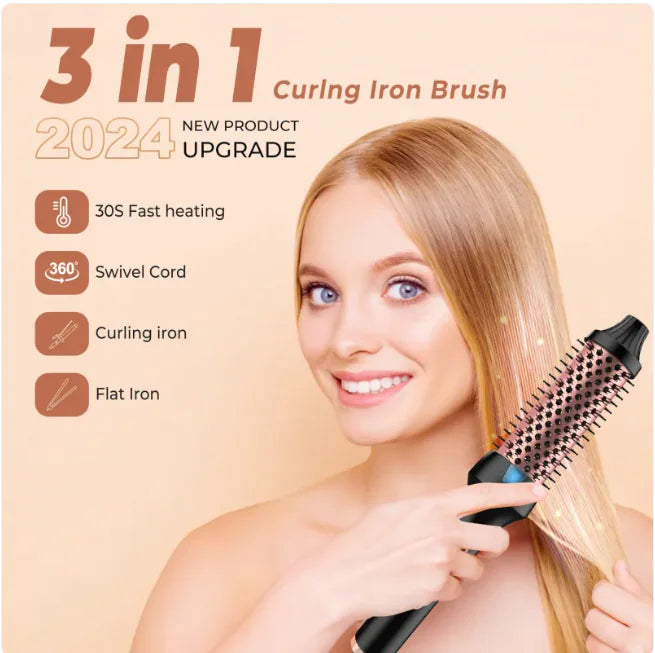 2-in-1 Hair Straightener & Curler Brush with PTC Heating Pi-Mart