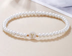 Dainty Faux Pearl Bead Initial Bracelet for Women Pi-Mart