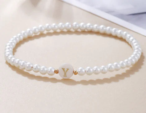 Dainty Faux Pearl Bead Initial Bracelet for Women Pi-Mart