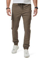 JMIERR Mens Cargo Pants Drawstring Stretch Waist Twill Joggers Trousers with Zip Pockets and Elastic Cuffs 2XL Earth Brown