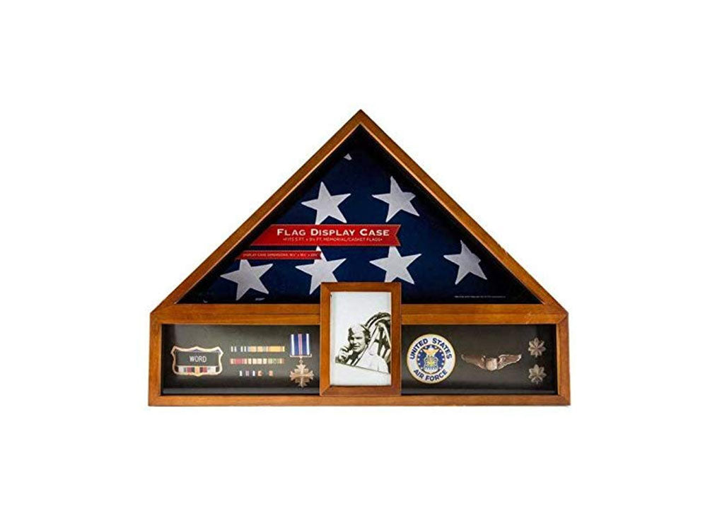 Military Veteran Flag and Medal Display Case - Shadow Box, 5' x 9 1/2' casket flag The Military Gift Store