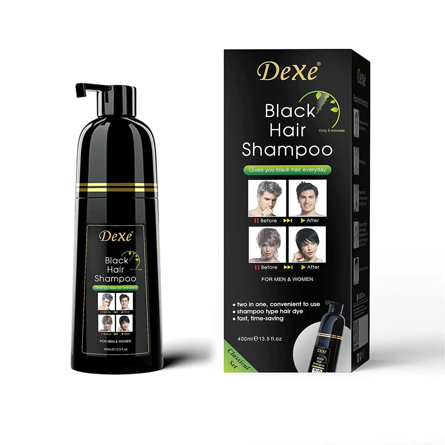 Dexe Hair Dye Shampoo 14.1 Fl Oz Gray Hair Coverage Black Hair Dye Hair Color Shampoo Black Hair Shampoo for Men & Women Lootquake LLC