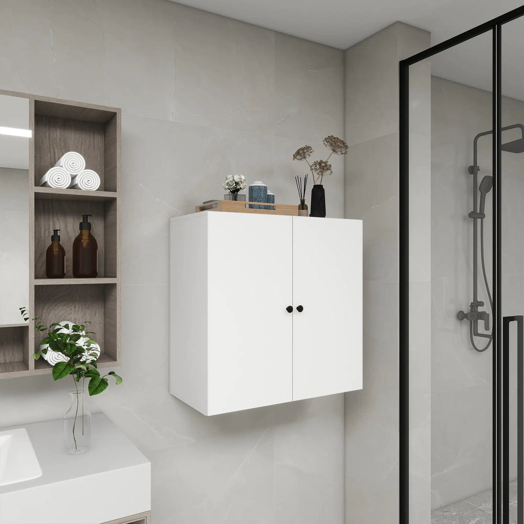 C2 Closet Shelves for bathroom,Wooden Closet System Modular With 2 Doors Shelves Wall Mount Organizer Modern Shelving for Walk in Closet Organization Bedroom Built in Clothes Storage 31.49''W x 16.04''D x 31.49''H Pi-Mart