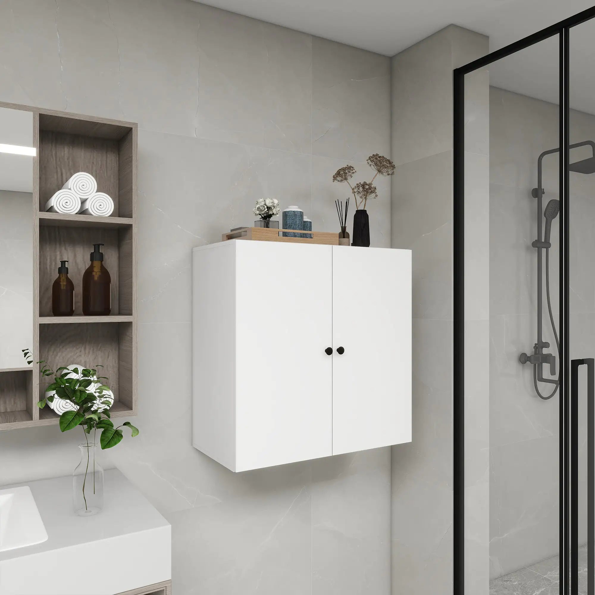 C2 Closet Shelves for bathroom,Wooden Closet System Modular With 2 Doors Shelves Wall Mount Organizer Modern Shelving for Walk in Closet Organization Bedroom Built in Clothes Storage 31.49''W x 16.04''D x 31.49''H Pi-Mart