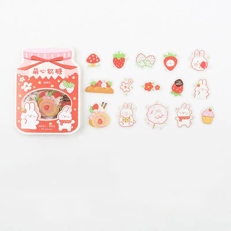 Cute Cartoon Animal & Fruit PVC Sticker Pack (45 pcs) Pi-Mart