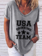 Women's "USA Drinking Team" Print Shirt Pi-Mart
