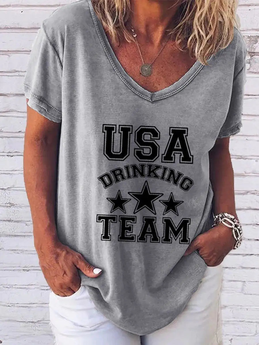 Women's "USA Drinking Team" Print Shirt Pi-Mart