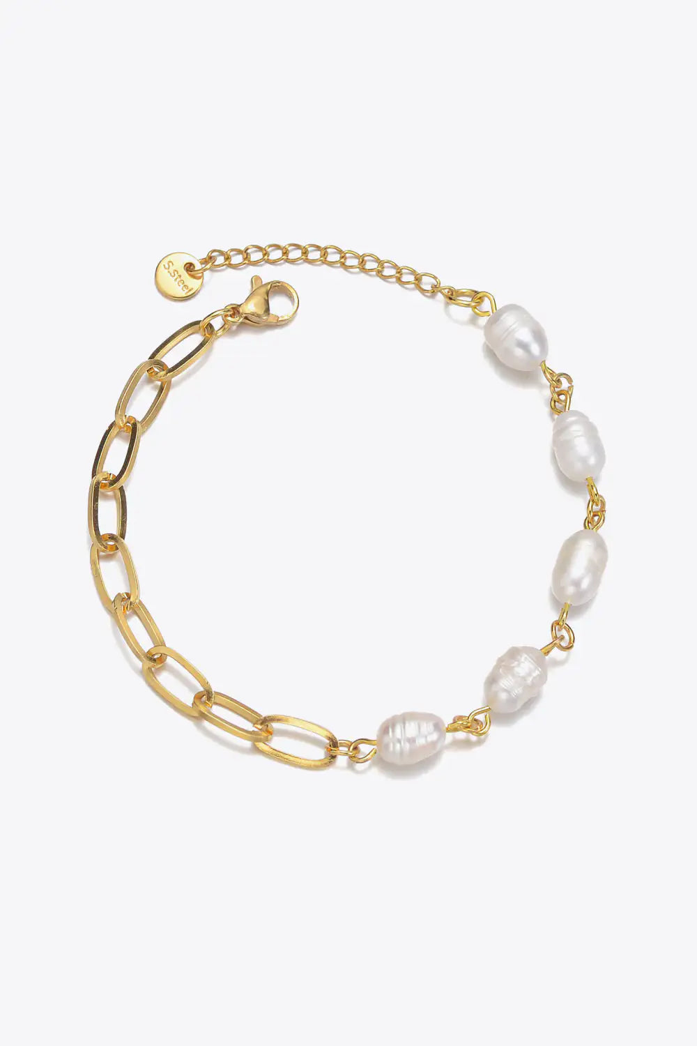 Half Pearl Half Chain Stainless Steel Bracelet Pi-Mart