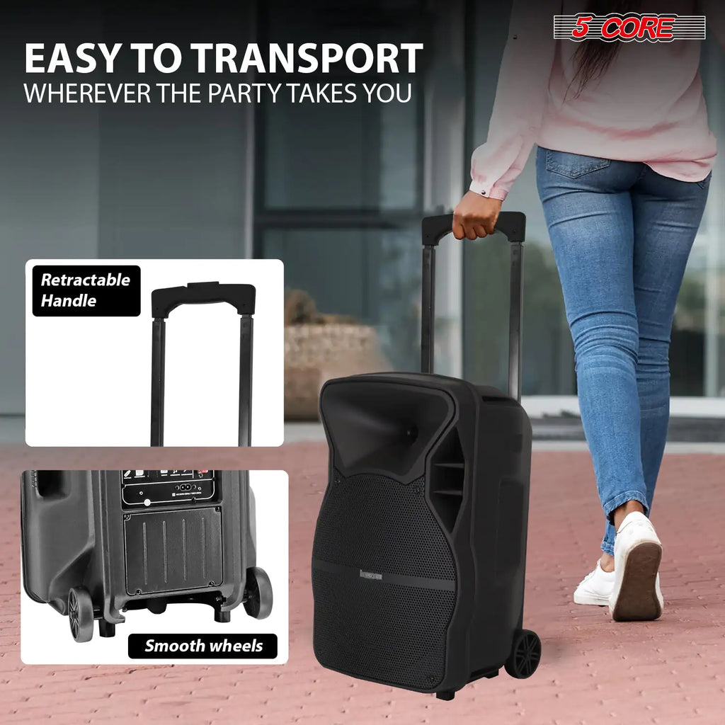5Core15 inch PA Portable Bluetooth Party Speaker Karaoke Boombox + 2 Wireless Mics Pi-Mart