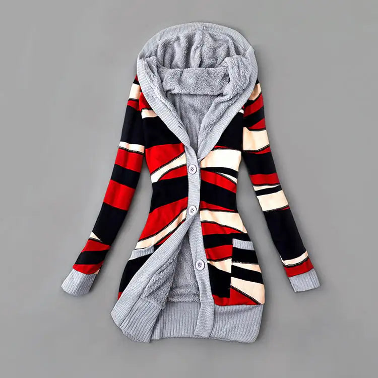 Thick Printed Hooded Knitted Cardigan Jacket Pi-Mart