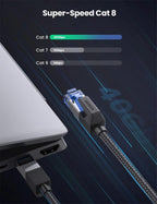 Elegant Black Ethernet Cable CAT8 40Gbps 2000MHz CAT 8 Networking Nylon Braided Internet LAN Network Cable With Gold Silver Plated RJ45 Connector Cord For Router TV Stevvex