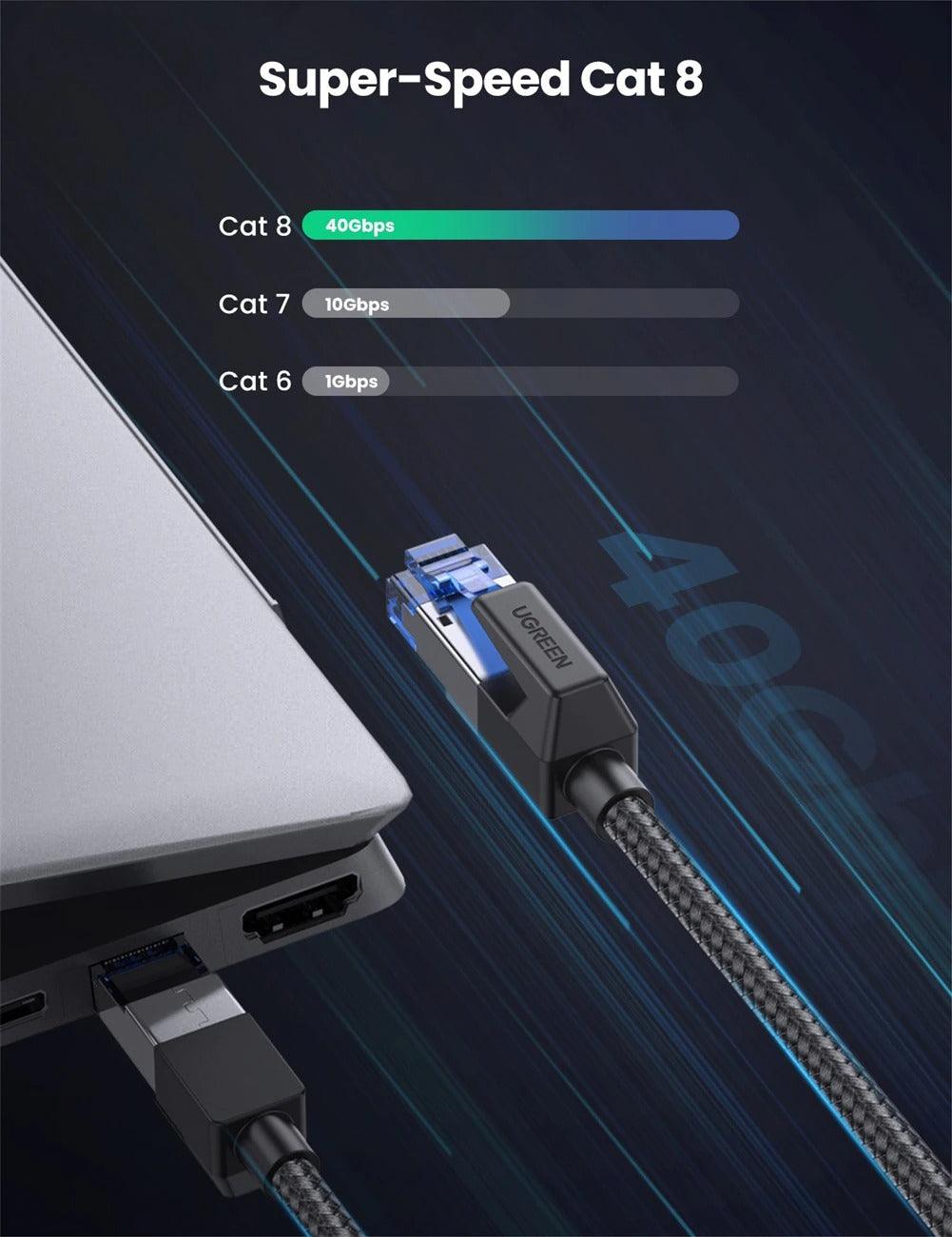 Elegant Black Ethernet Cable CAT8 40Gbps 2000MHz CAT 8 Networking Nylon Braided Internet LAN Network Cable With Gold Silver Plated RJ45 Connector Cord For Router TV Stevvex