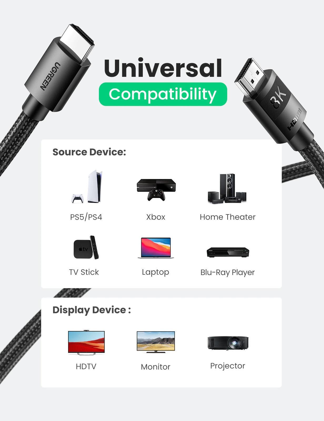 HDMI 2.1 Cable Ultra High Speed 8K60Hz 4K120Hz HDMI Splitter Cable 48Gbps Ultra High Speed 4K 120Hz Braided HDMI Cable Dynamic HDR Vision HDR 10 Compatible With UHD TV Laptop Stevvex