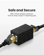 Elegant Small RJ45 Network Coupler Connector Cat7/6/5e Ethernet Adapter 8P8C Network Extender Extension Cable For Ethernet Cable Adapter Female To Female Black Stevvex