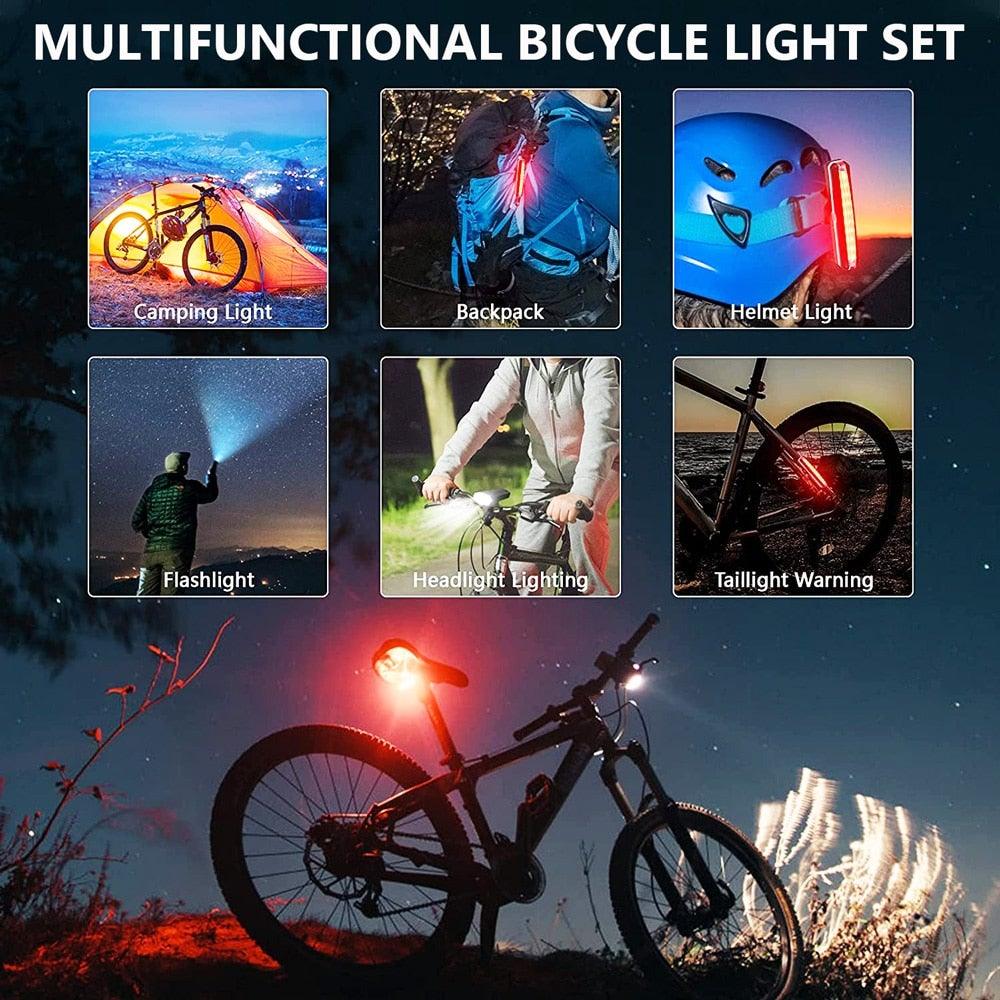 Ultra Bright Bicycle Light USB Rechargeable LED Bike Headlight Waterproof Bike Flashlight USB Rechargeable Bike Lights Front And Back 8 LED Bicycle Lights Front 5 Light Modes 15-30 Hours Working Time Stevvex