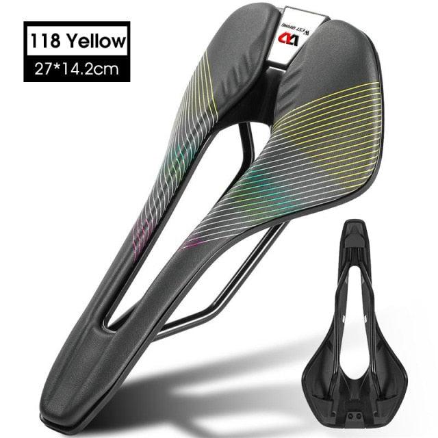 Ultra Light Comfortable Bicycle Saddle Mountain Road Bike Seat Soft Leather Hollow Breathable Cushion Seat Ergonomics Design Breathable Suspension Gel Bike Saddle Cushion For Mountain Bike Road Bike Stevvex