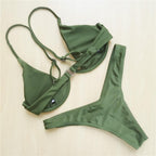 Underwired Bikini Female Swimsuit Women Swimwear Two-Piece V Shape Wire Bikini Set Bather Bathing Suit Women Micro Bikini Set Shiny Metallic 2 Piece Swimsuit Push Up Underwire Swimwear Bathing Suit