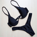 Underwired Bikini Female Swimsuit Women Swimwear Two-Piece V Shape Wire Bikini Set Bather Bathing Suit Women Micro Bikini Set Shiny Metallic 2 Piece Swimsuit Push Up Underwire Swimwear Bathing Suit