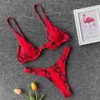 Underwired Bikini Female Swimsuit Women Swimwear Two-Piece V Shape Wire Bikini Set Bather Bathing Suit Women Micro Bikini Set Shiny Metallic 2 Piece Swimsuit Push Up Underwire Swimwear Bathing Suit