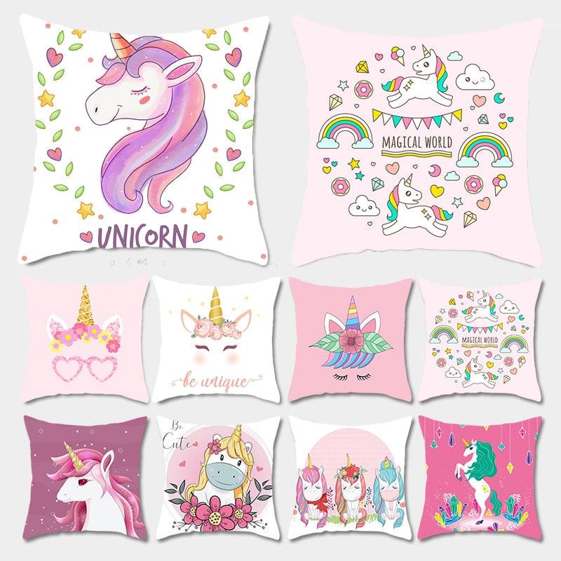 Unicorn Cushion Cover Decor Sofa Cushion Case Bed Pillow Cover Home Party Decoration Unicorn Birthday Decor Pillow Covers Cute Girls Pillow Beautiful Pink Girl Pillow Case Stevvex