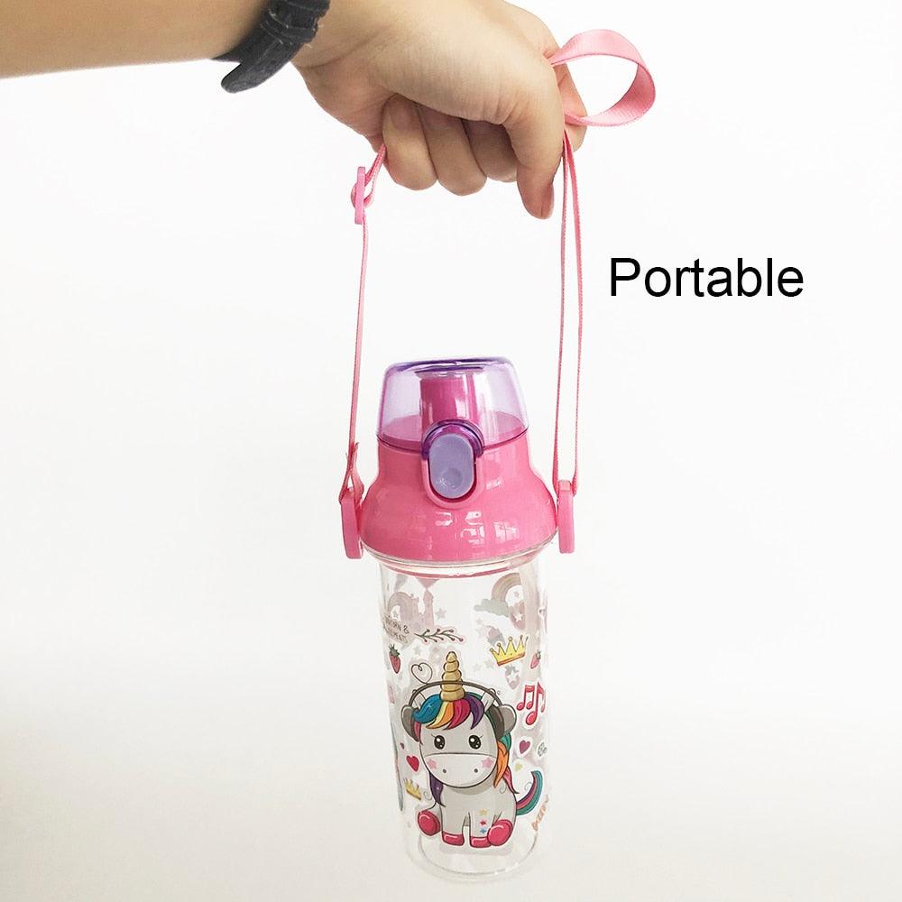 Unicorn Drinking Water Bottle for School Children Girls Kids with Straw Straps BPA FREE Cute Pink Outdoor Sport Water Bottle for Infant Toddler 500ml Anti-Spill Sippy Cup with Soft Silicone Straw BPA Free Anti Spill Lock Leak Proof Easy Neck Hanging Cap