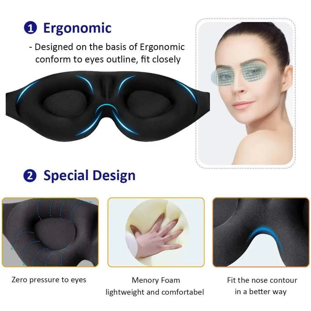 Unique 3D Contoured Cup Blindfold Concave Molded Night Sleep Mask Upgraded Eye Cover With Adjustable Strap Eye Pillow Soft Comfy Eye Shade For Nap Travel Night Shift Stevvex