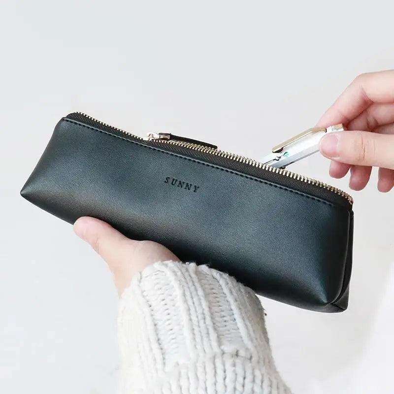 Unique Black PU Leather Pen Pencil Bag Triangular Shape Vintage Color Storage Pouch For Pens Classic Stationary Case Stevvex