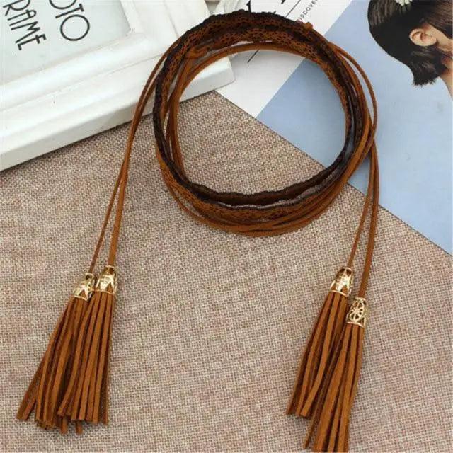Unique Classic PU Leather Tie Strap Waist Belt For Women Modern Rope Style Design Ladies Waistbands Stevvex
